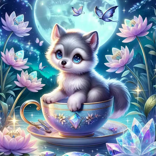 Diamond Painting - Kleine Wolf in Theekopje