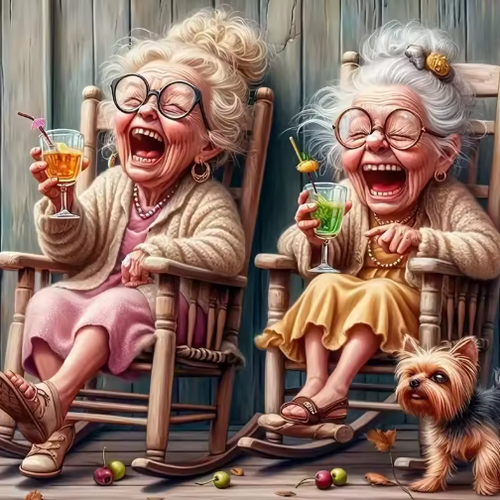 Diamond Painting - Lachende Oma's met Hond