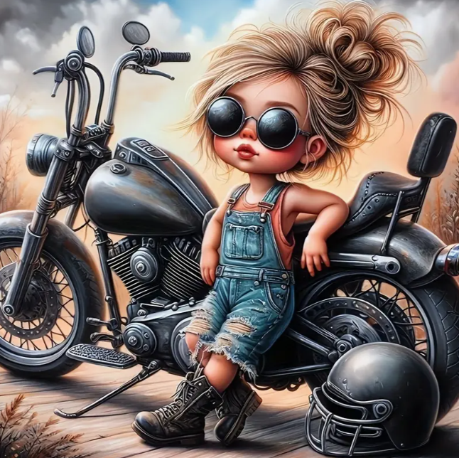 Diamond Painting - Meisje bij de Motor