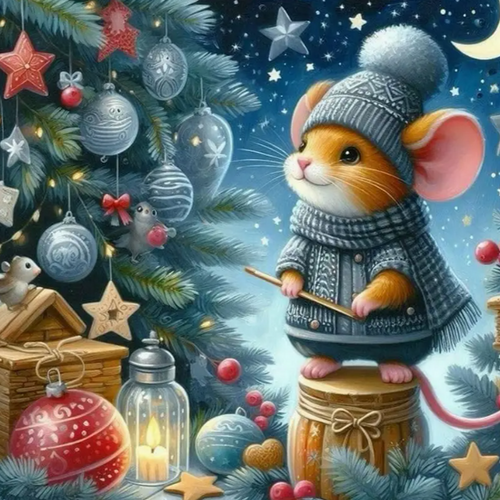Diamond Painting - Muisje met een Kerstboom