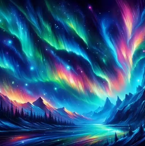 Diamond Painting - Noorderlicht met Bergen