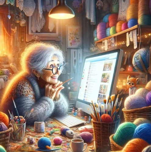 Diamond Painting - Oma achter de Computer