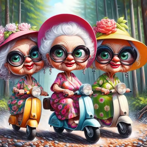 Diamond Painting - Oma's op de Scooter