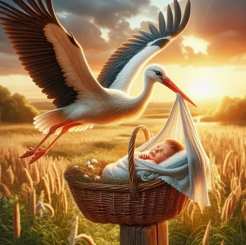Diamond Painting - Ooievaar met Baby