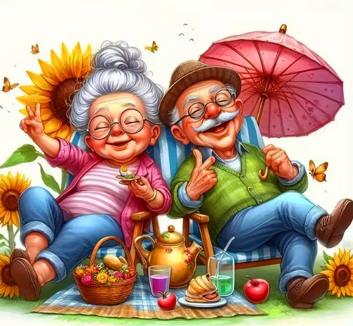 Diamond Painting - Opa en Oma aan het Picknicken