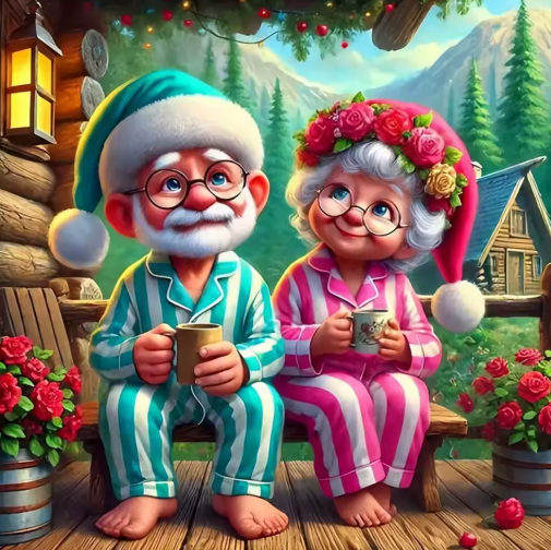 Diamond Painting - Opa en Oma met Kerstmuts