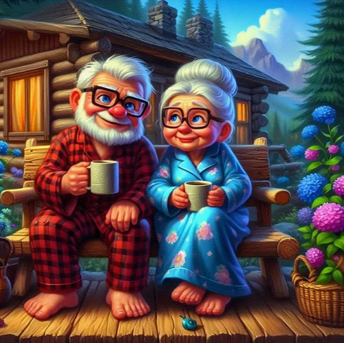 Diamond Painting - Opa en Oma op een Bankje