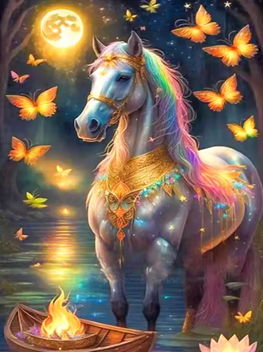 Diamond Painting - Paard met Regenboog Manen