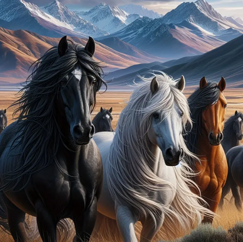 Diamond Painting - Paarden tussen de Bergen