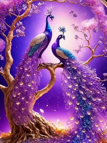 Diamond Painting - Paarse Pauwen
