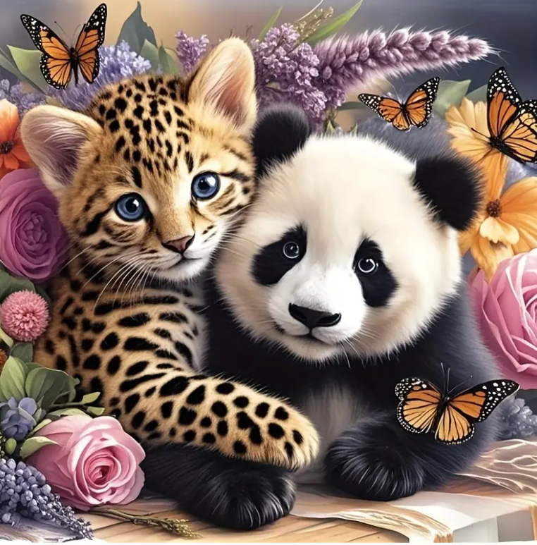 Diamond Painting - Panda met Luipaardwelpje