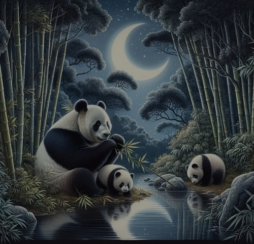Diamond Painting - Panda's in het Bamboobos