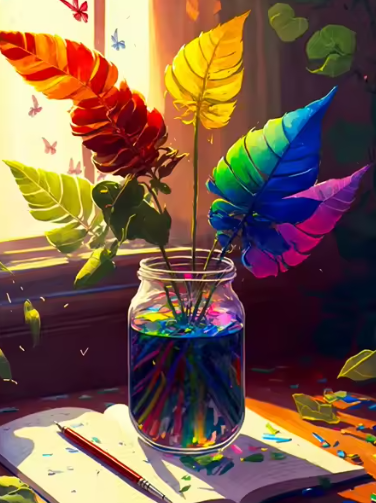 Diamond Painting - Regenboog Bladeren