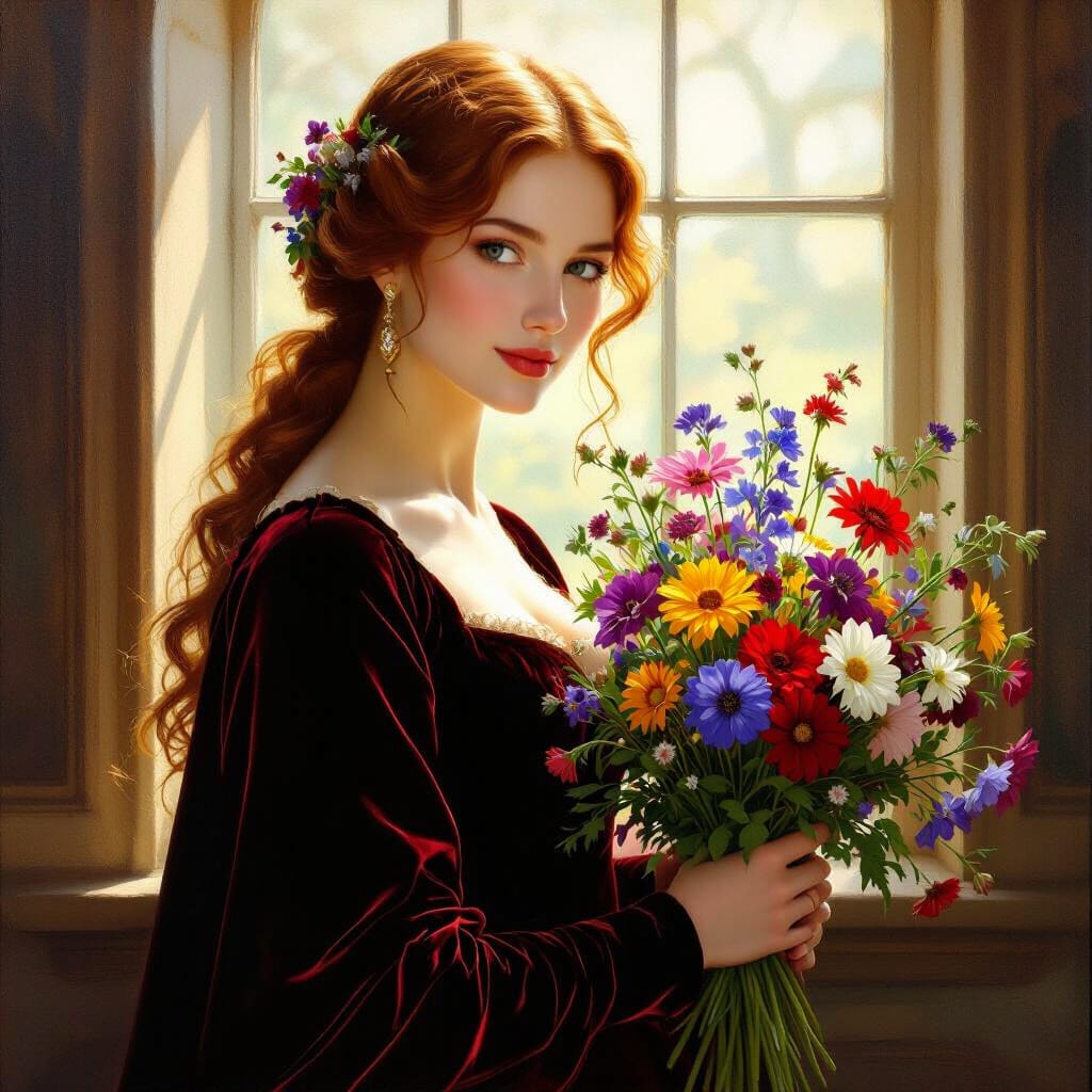 Diamond Painting - Renaissance Vrouw met Bloemen