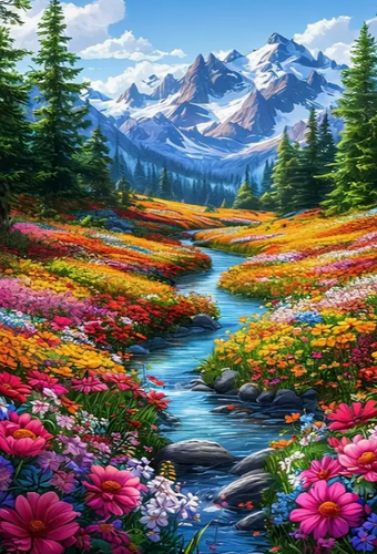 Diamond Painting - Rivier naar de Bergen