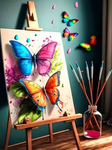 Diamond Painting - Schildersezel met Vlinders