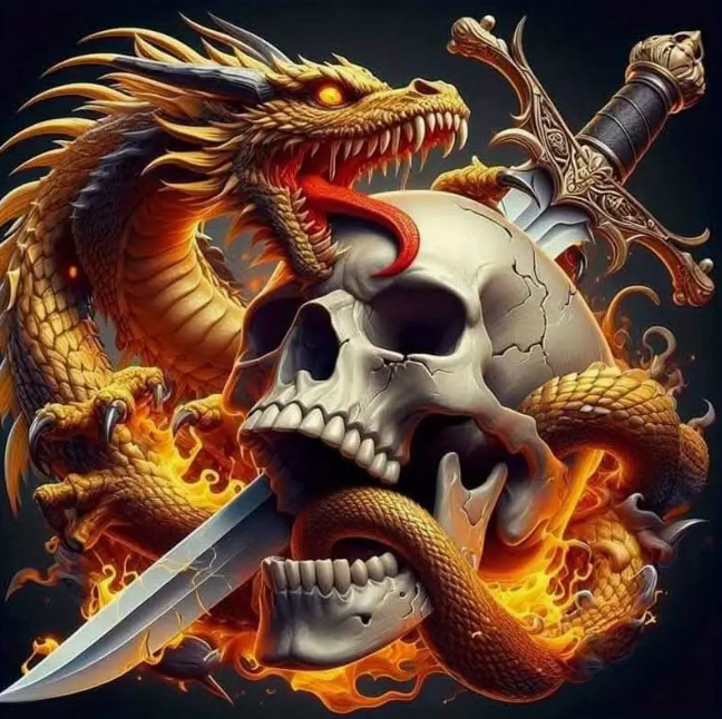 Diamond Painting - Skull met Oranje Draak