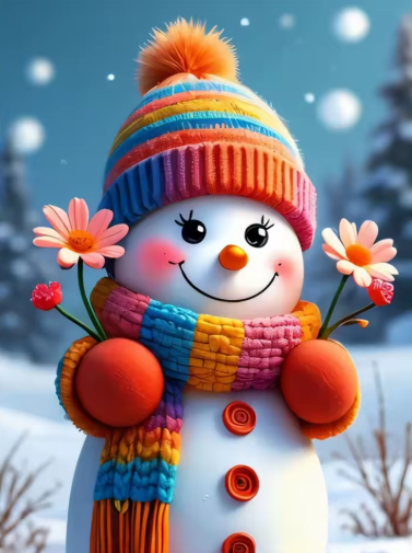 Diamond Painting - Sneeuwpop met Bloemen