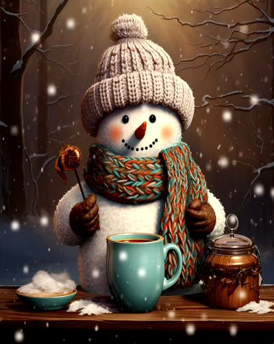 Diamond Painting - Sneeuwpop met Chocolademelk