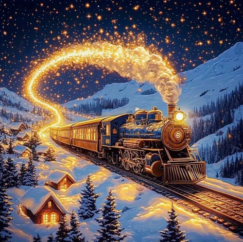 Diamond Painting - Stoomtrein in Sneeuwlandschap