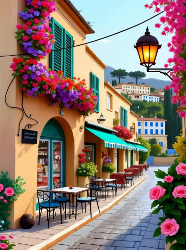 Diamond Painting - Straat met Bloemen