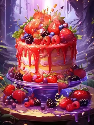 Diamond Painting -  Taart met Fruit