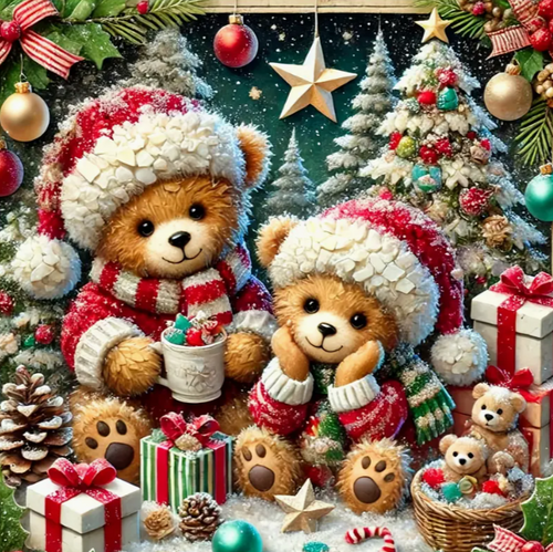 Diamond Painting - Teddyberen bij de Kerstboom