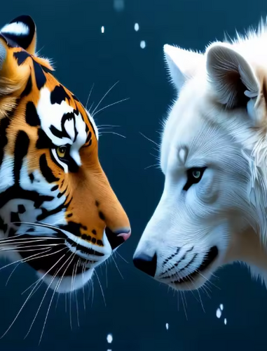 Diamond Painting - Tijger en Witte Wolf