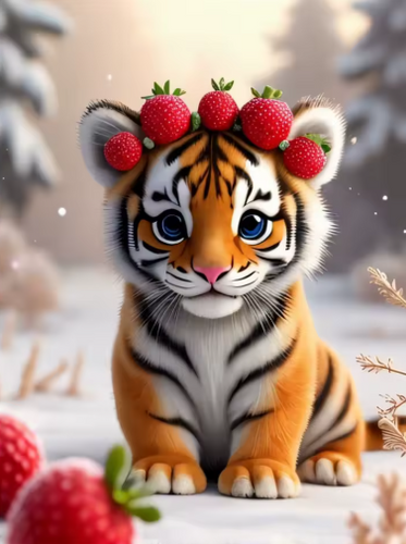 Diamond Painting - Tijger met Aardbeien