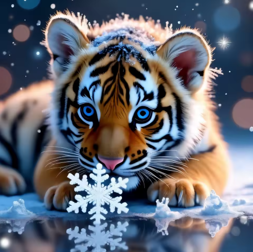 Diamond Painting - Tijger met Sneeuwvlokje