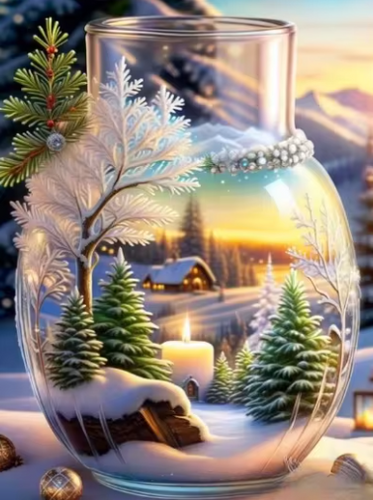 Diamond Painting - Vaas met Winterlandschap