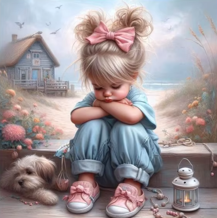 Diamond Painting - Verdrietig Meisje met Hond