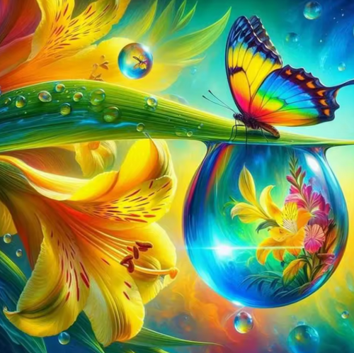 Diamond Painting - Vlinder met Lelie