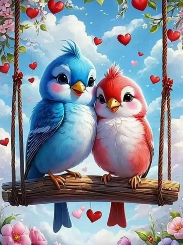 Diamond Painting - Vogels op een Schommel