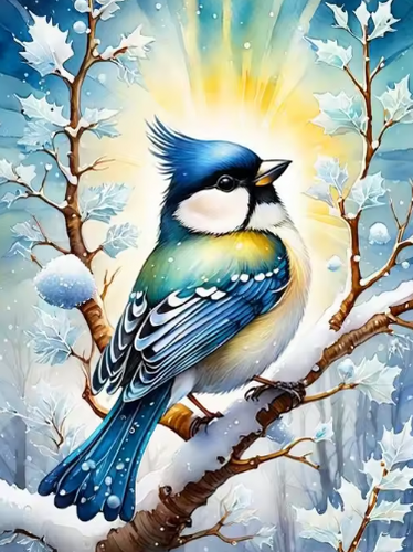 Diamond Painting - Vogeltje in de Sneeuw