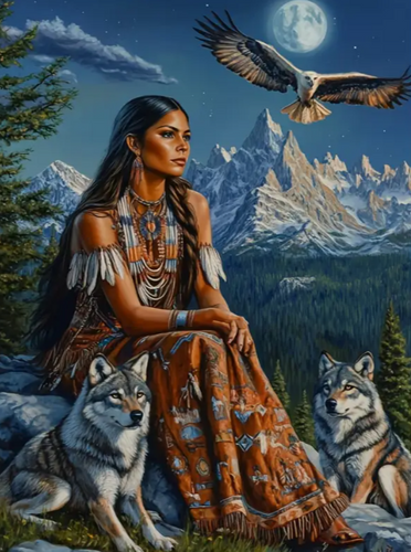 Diamond Painting - Vrouw met Wolven