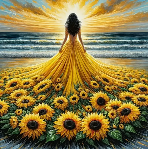 Diamond Painting - Vrouw met Zonnebloemenjurk