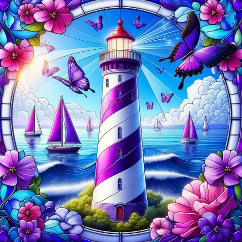 Diamond Painting - Vuurtoren met Zeilboten