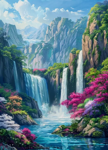 Diamond Painting - Watervallen met Bergen
