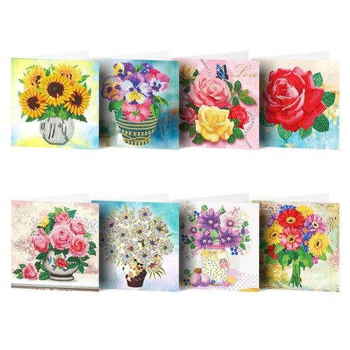 Diamond Painting - Wenskaarten - Bloemen - 8 stuks