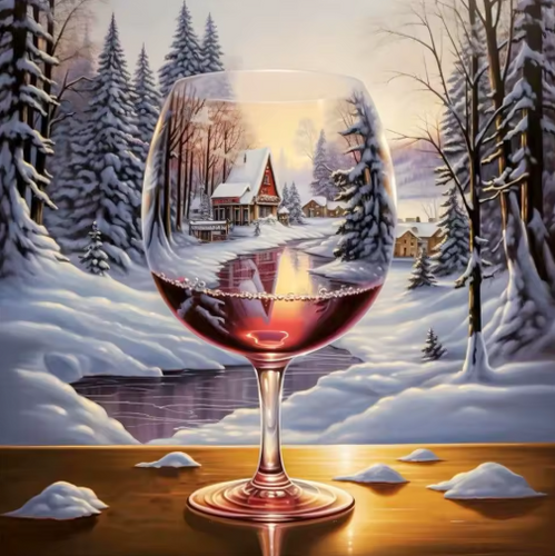 Diamond Painting - Wijnglas in de Sneeuw
