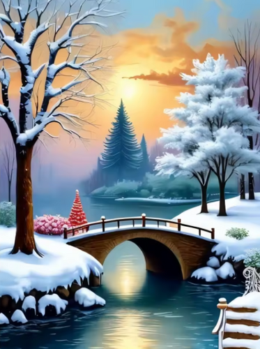 Diamond Painting - Winterlandschap met Brug
