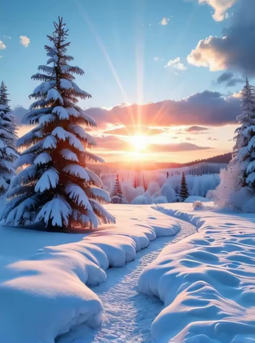 Diamond Painting - Winterlandschap met de Zon