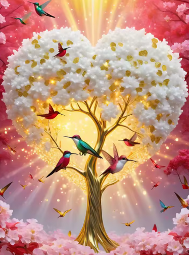 Diamond Painting - Witte Boom met Vogels