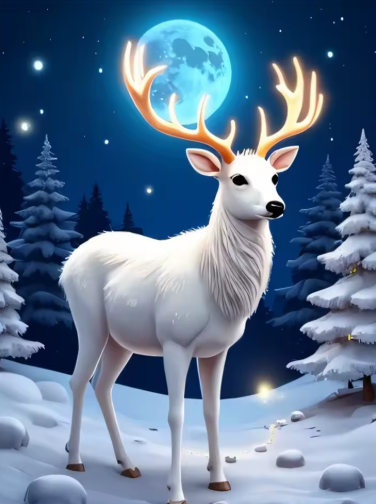 Diamond Painting - Witte Rendier in de Sneeuw