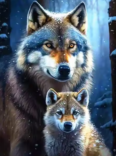 Diamond Painting - Wolf met Kleintje