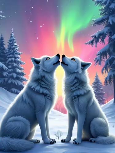 Diamond Painting - Wolven in het Noorderlicht