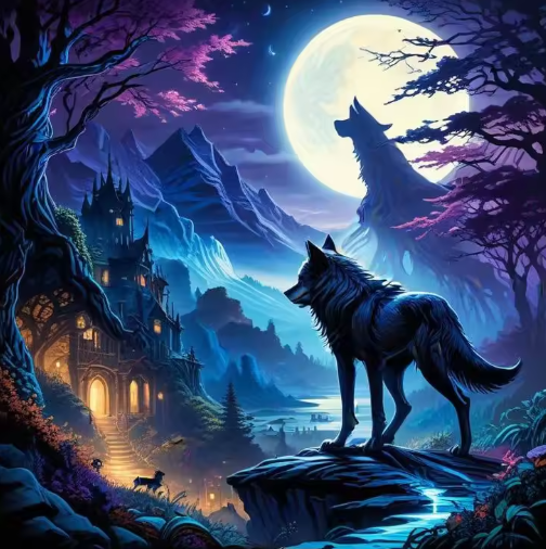 Diamond Painting - Wolven met Kasteel