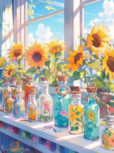 Diamond Painting - Zonnebloemen in het Raam