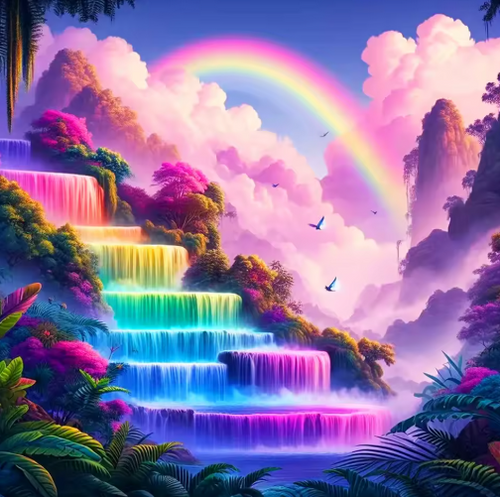 Diamond Painting - Regenboog met Kleurrijke Waterval